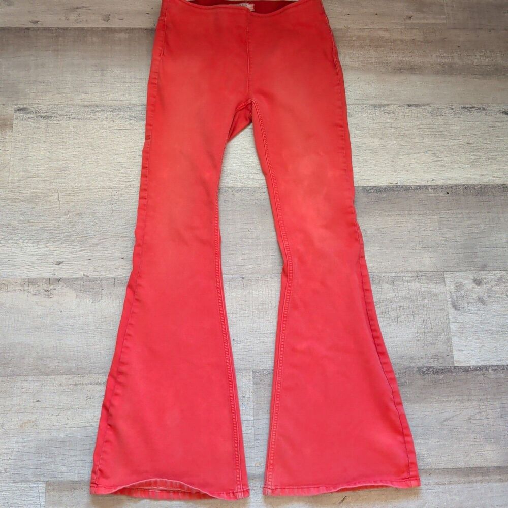 Free People Women's Red Flare Jeans W29 Bell Bottom Stretch